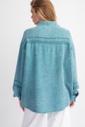 Easel- Washed Crochet Tape Cotton Gauze Shirt (Faded Teal)