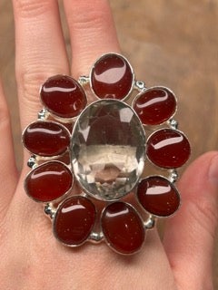 German Silver Carnelian and Quartz Cluster Ring