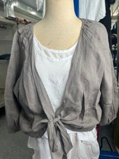 Front Tie Linen Jacket (Taupe)