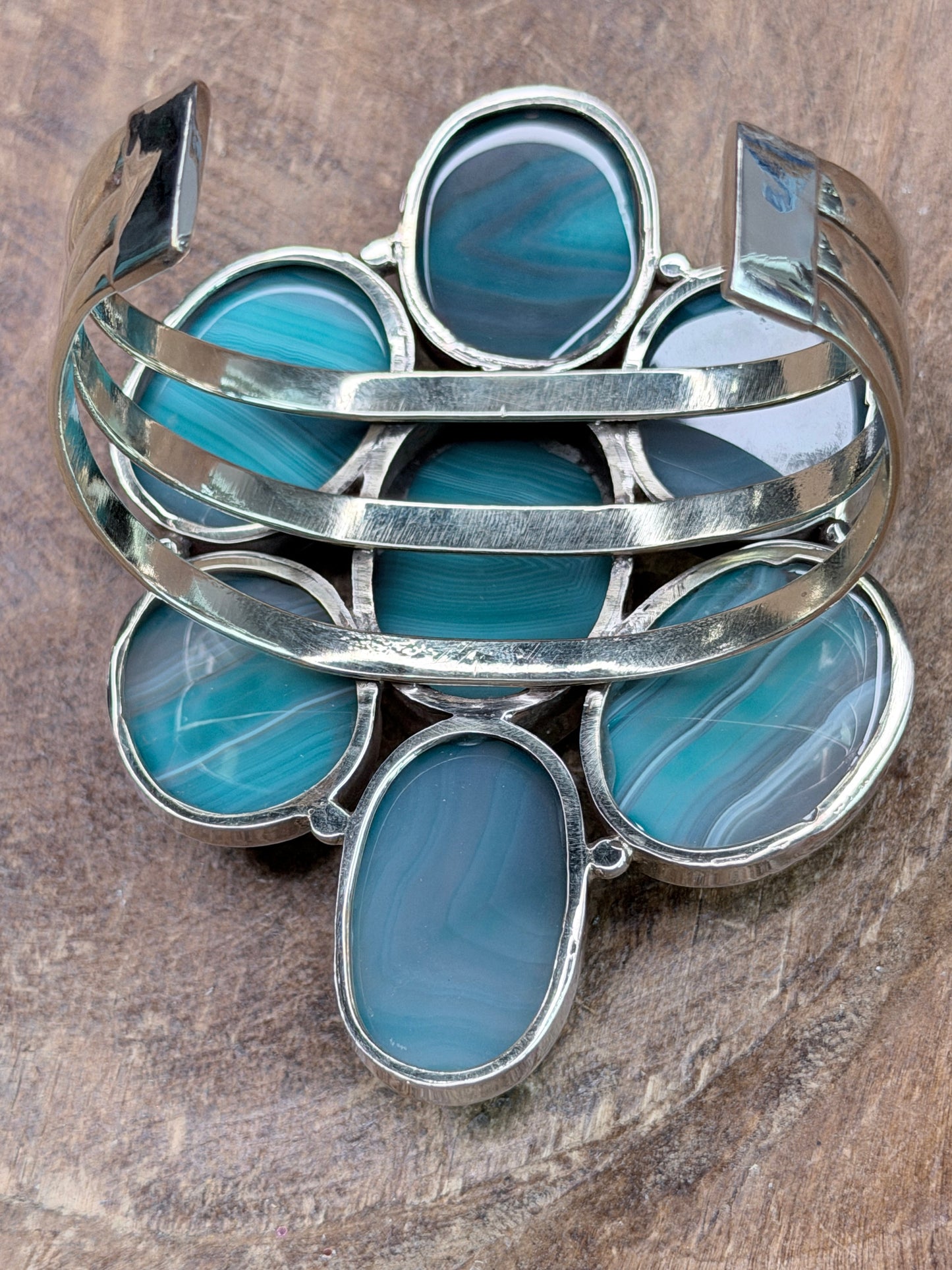 German Silver Blue Banded Agate Cuff