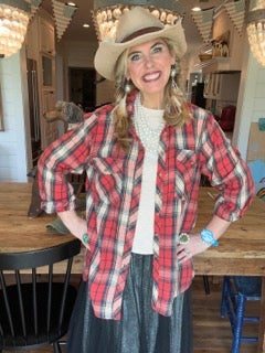 Easel- Acid Wash Button Down Plaid (Red)