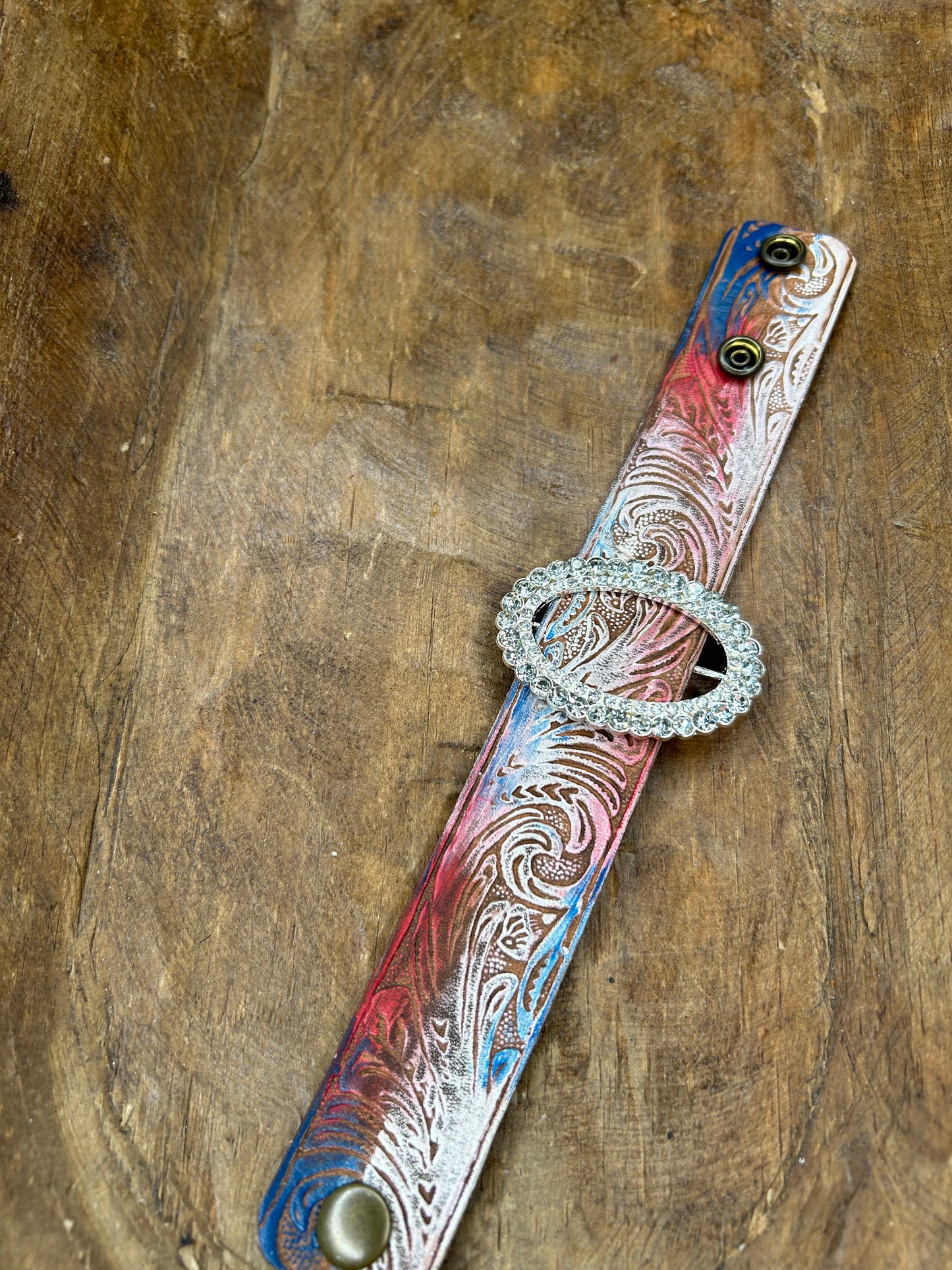 A Rare Bird- Leather and Rhinestone Bracelet