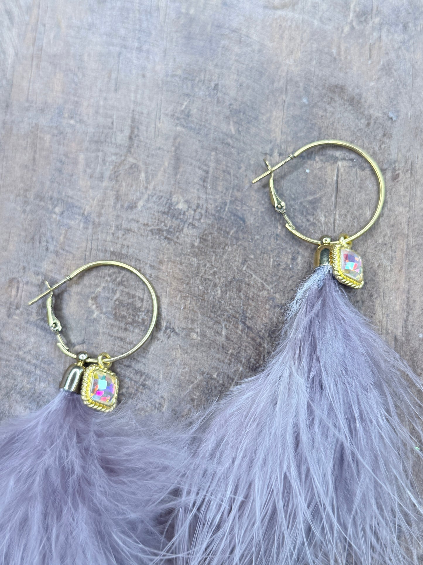 Sandra Ling Designs- Gold and Grey Feather Earrings