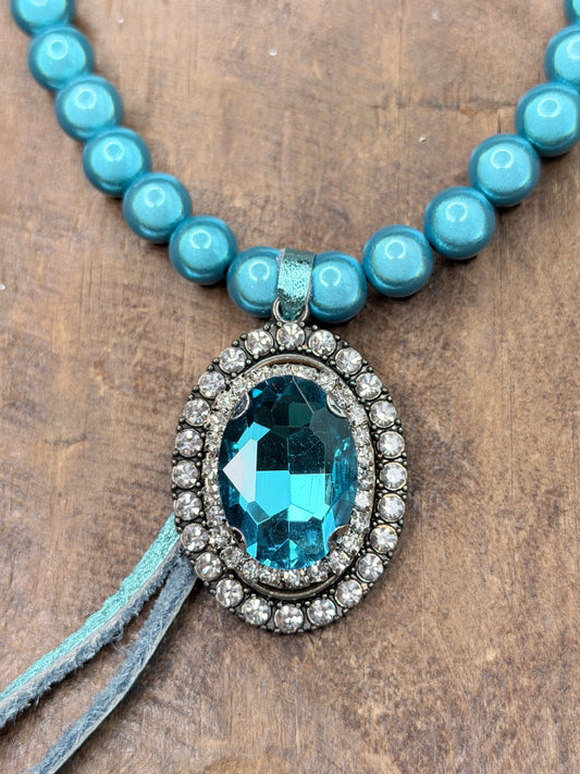 Sandra Ling Designs- Blue Miracle Bead Rhinestone Necklace
