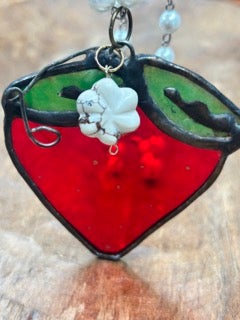 SALE!   Soldered Stain Glass Strawberry Necklace