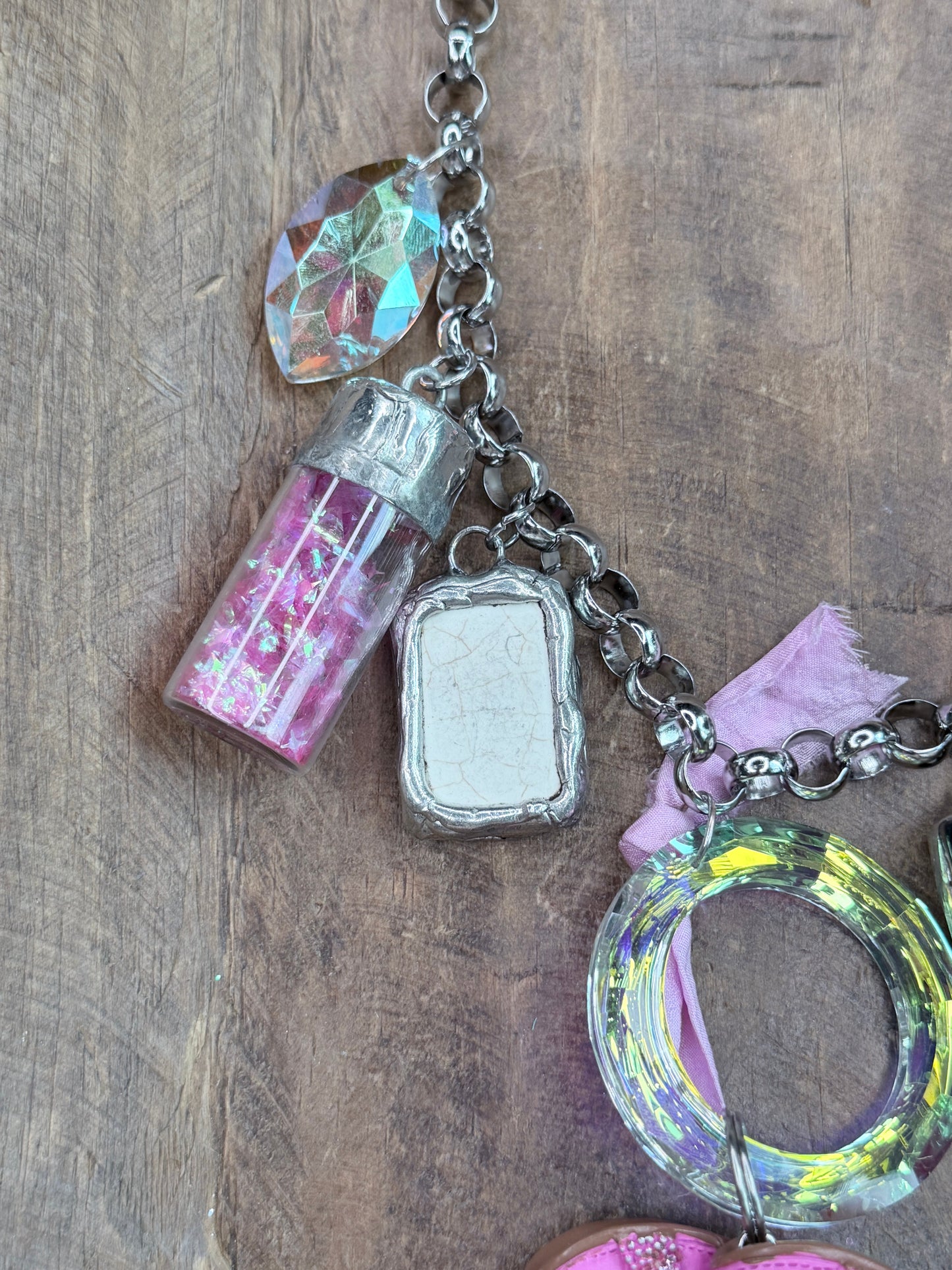 Pink Glitter Cowgirl Charm Necklace