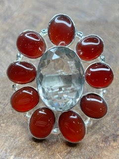 German Silver Carnelian and Quartz Cluster Ring