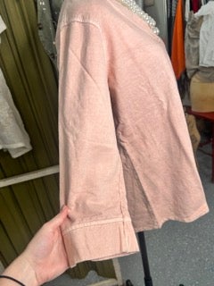 FINAL SALE Paper Lace- V-Neck Fleece Top (Pink)