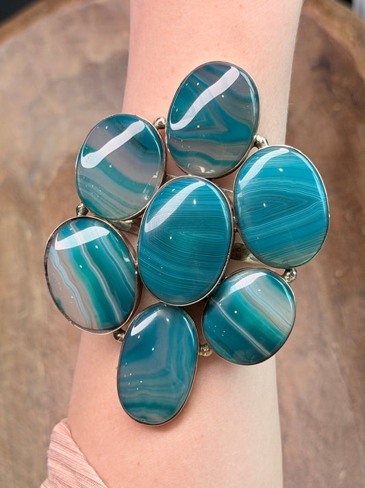 German Silver Blue Banded Agate Cuff