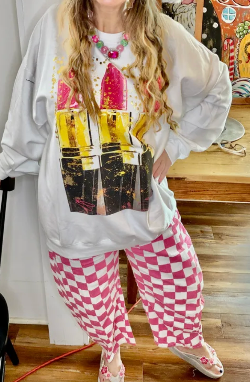 PREORDER Pretty Pink Lipstick Sweatshirt (White)  *Final Sale*