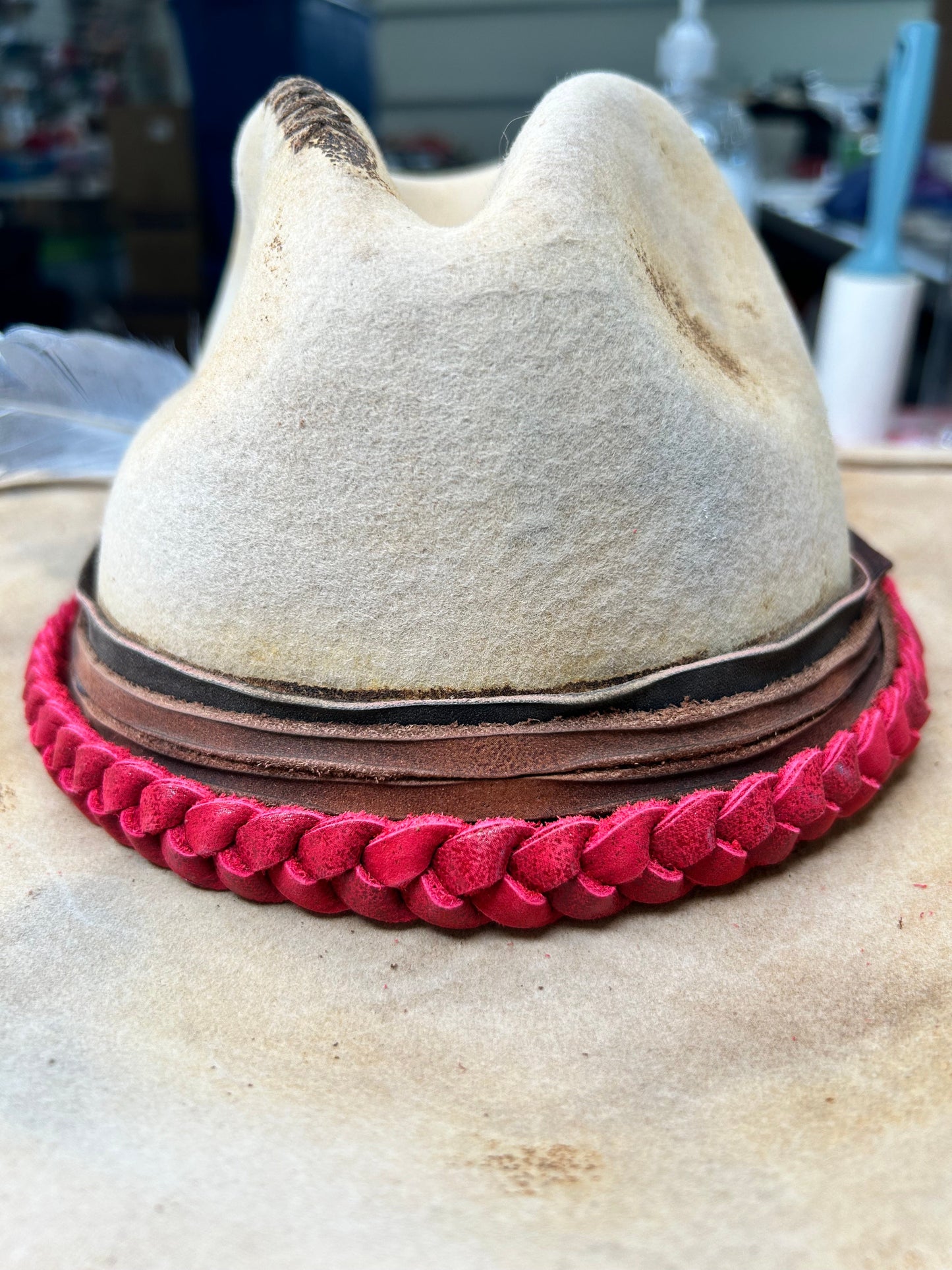 Rare Bird Leather Red Braided Hatband