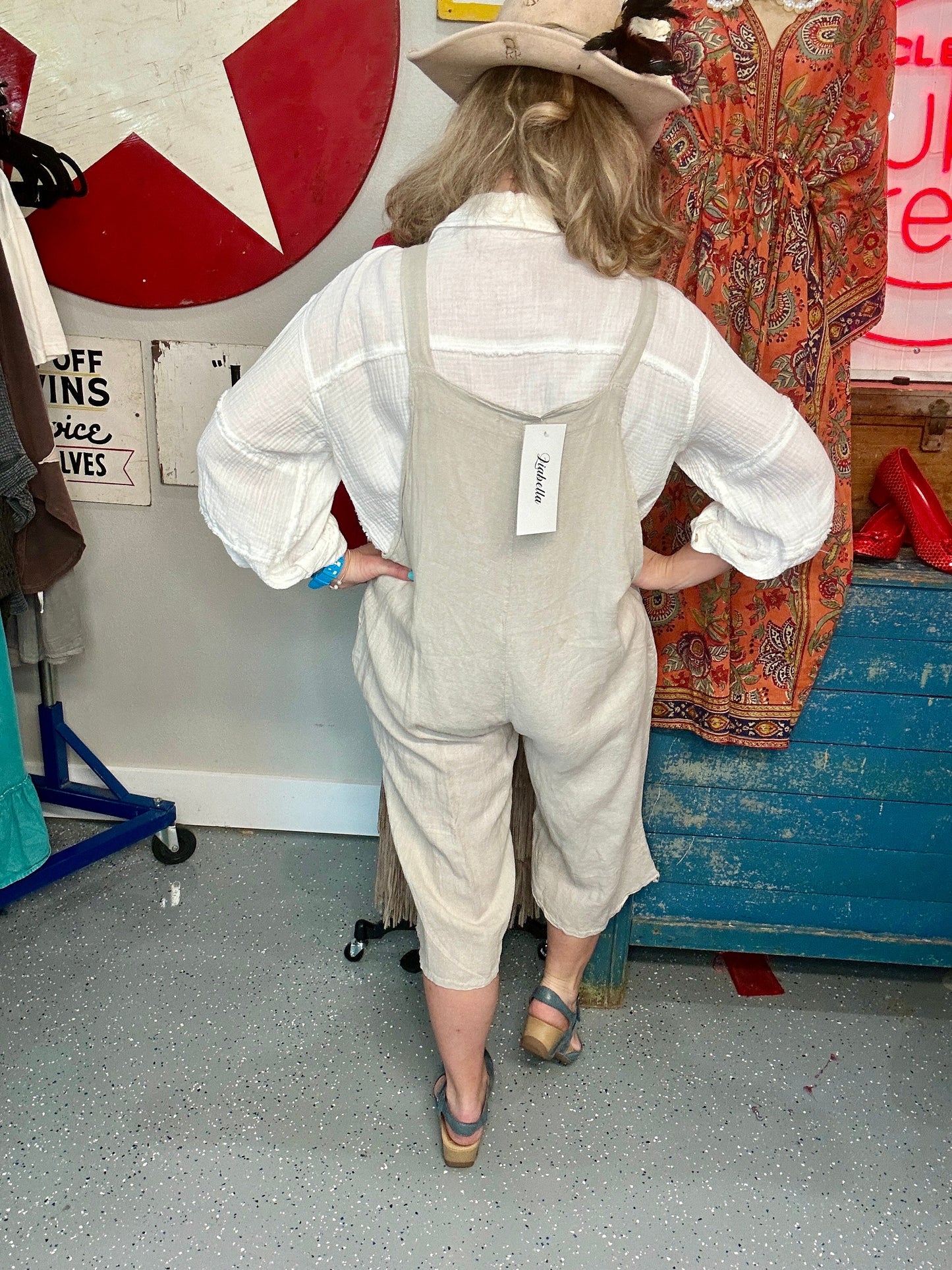 Adjustable Linen Overalls (Taupe)