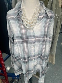 FINAL SALE Paper Lace- Long Sleeve Plaid Tunic/Shirt (Seafoam)