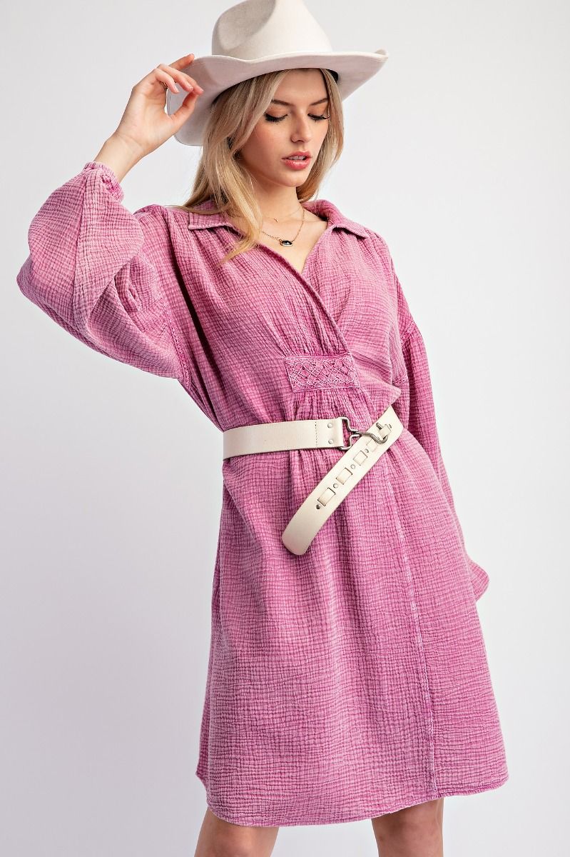 Easel- Cotton Gauze Oversized Shirt Dress (Orchid)