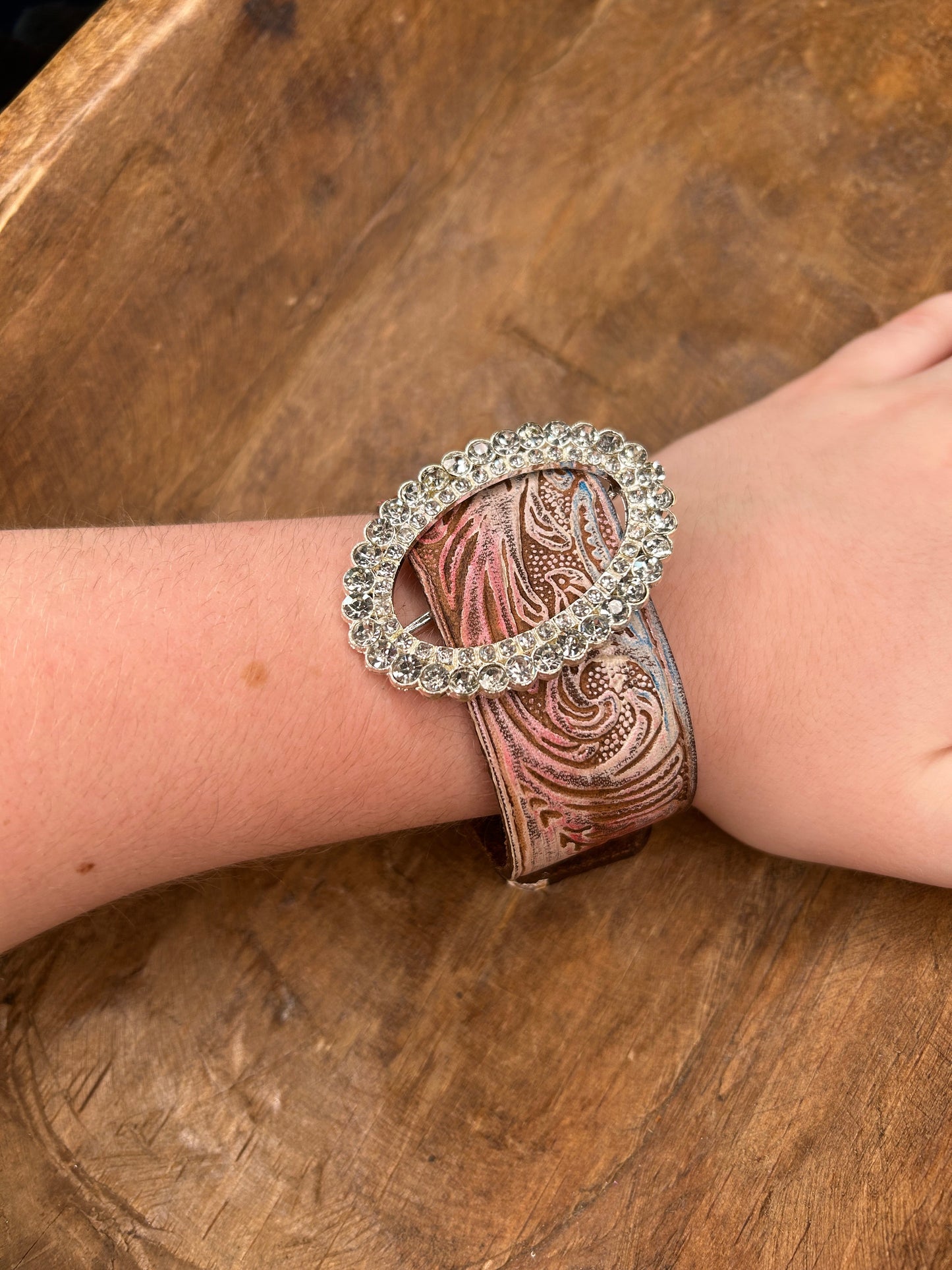 A Rare Bird- Leather and Rhinestone Bracelet