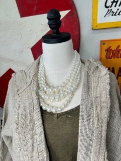 Paper Lace- Long Hooded Jacket with Fringe Edges (Natural)