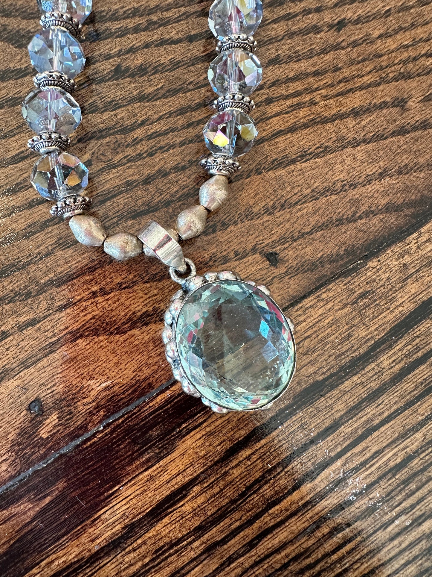 Rare Bird- Oval Blue Quartz, Crystal and Pearl Necklace (BLUE)