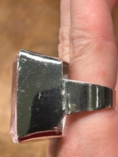 German Silver Rectangle Pink Quartz Ring