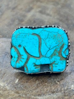German Silver Turquoise Elephant Ring B