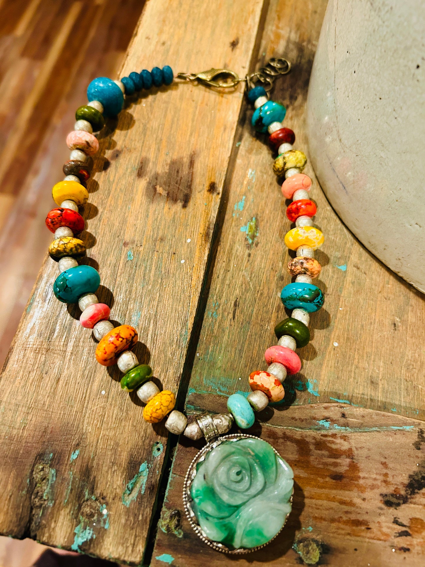 Tibetan Florite Rose and Howlite Necklace- an ERR original design