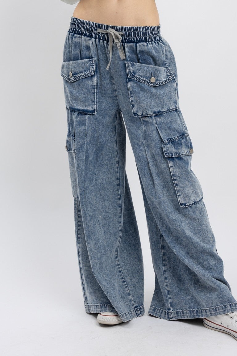 Bluevelvet- Wide-Leg Cargo Pants (Denim)