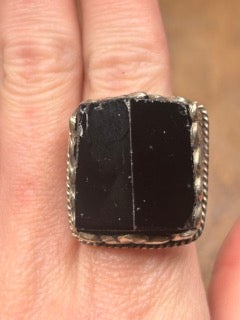 Tibetan Silver and Pyramid Onyx Ring G