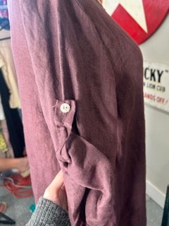 FIINAL SALE Sheer Button Sleeve Linen Dress (Purple)