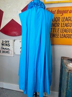 Blue Sleeveless Dress with Ruffle Neckline