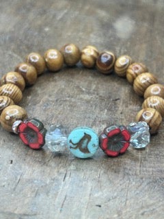 Matthew 6 Themed "Don't Worry"Birds and Lillies Wood Bead Bracelet