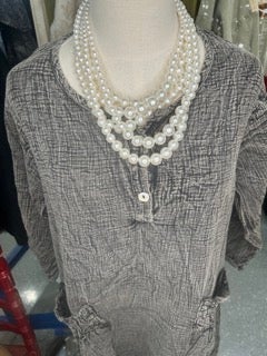 FINAL SALE Paper Lace- Vintage Washed Tunic with Button Sleeves (Stone/Earth)