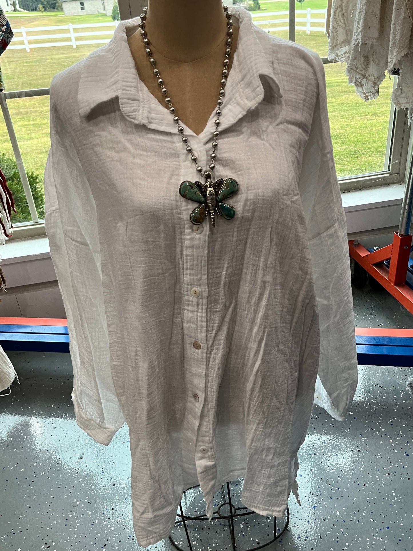 Long Sleeve Button Up Tunic/Shirt (white )