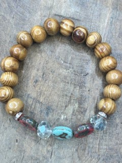 Matthew 6 Themed "Don't Worry"Birds and Lillies Wood Bead Bracelet