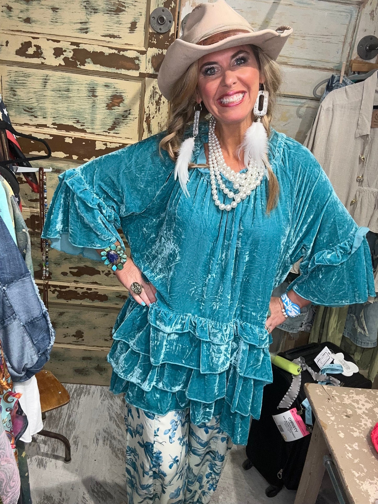 PRE -ORDER! A Rare Bird- Electric Blue Velvet Top