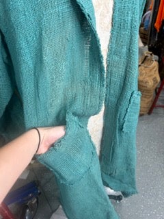 FINAL SALE Paper Lace- Long Hooded Jacket with Fringe Edges (Blue)