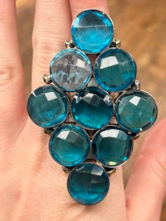 German Silver Blue Rhinestone Diamond Ring
