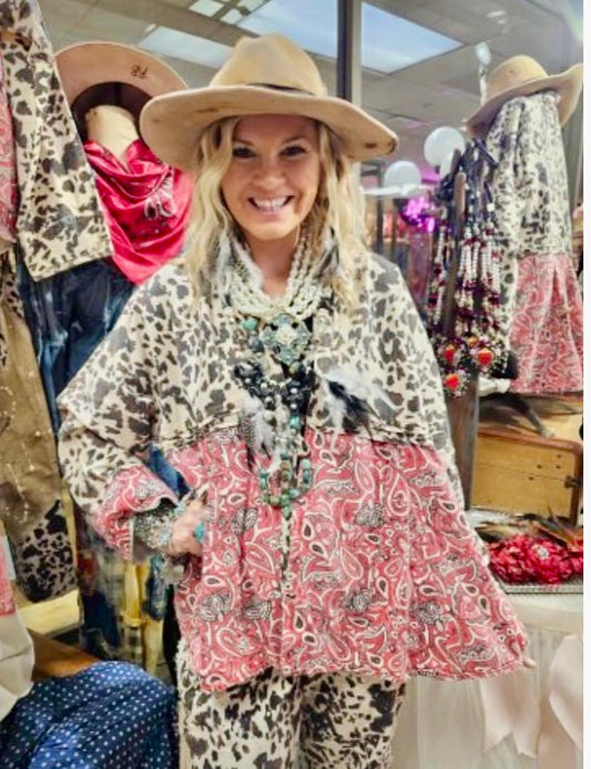 Rare Bird- Long Sleeve Mix Print Jacket - Pony and Bandana