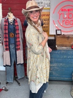 FINAL SALE Paper Lace- Flower Button Down Shirt (Natural)