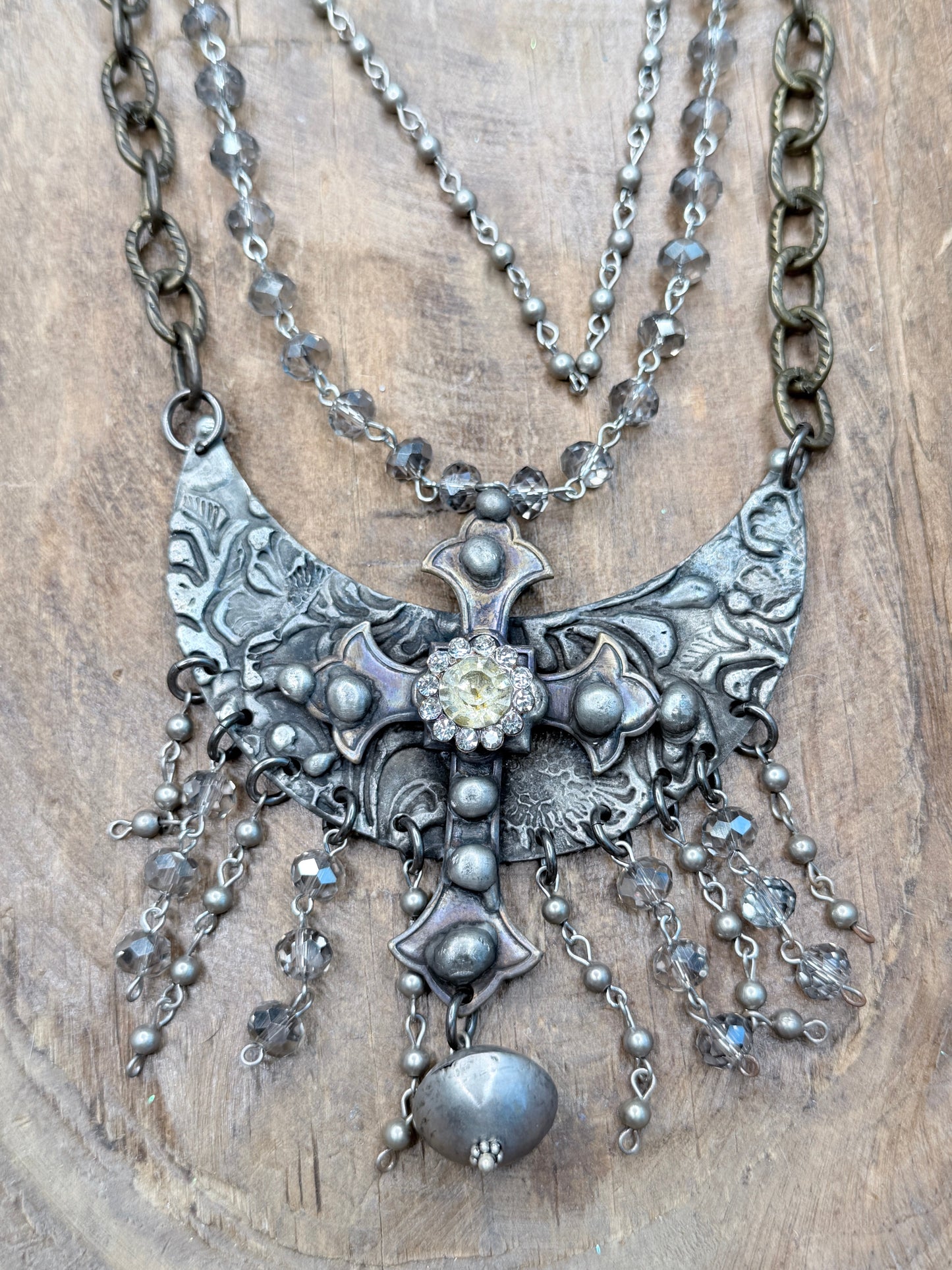 Art by Amy- Engraved Gothic Crystal Cross Necklace