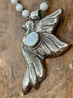 Tibetan Silver and Pearl Dove Necklace