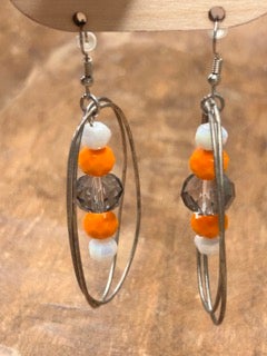 Rare Bird- Double Loop Silver and Orange Earrings
