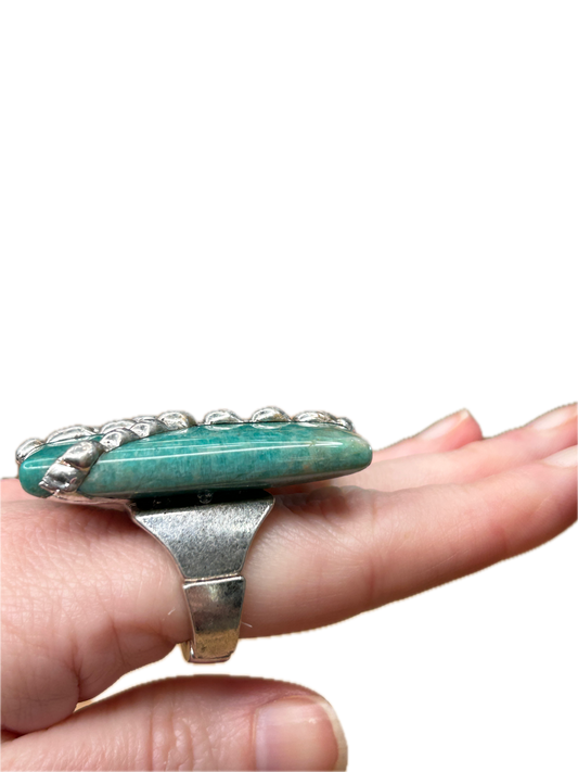 Rectangular Soldered Amazonite Peace Ring