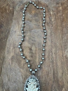 Tibetan Silver Bone Carved Lotus Flower Necklace