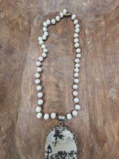 German Silver Dendritic Jasper Necklace A