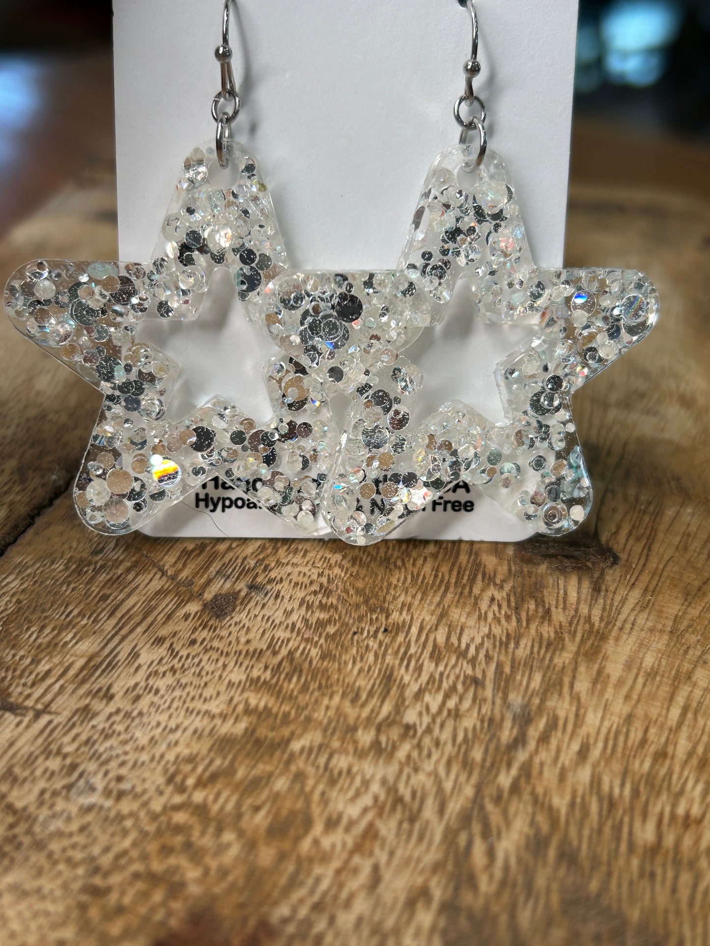 Acrylic Glitter Star Earrings (White)