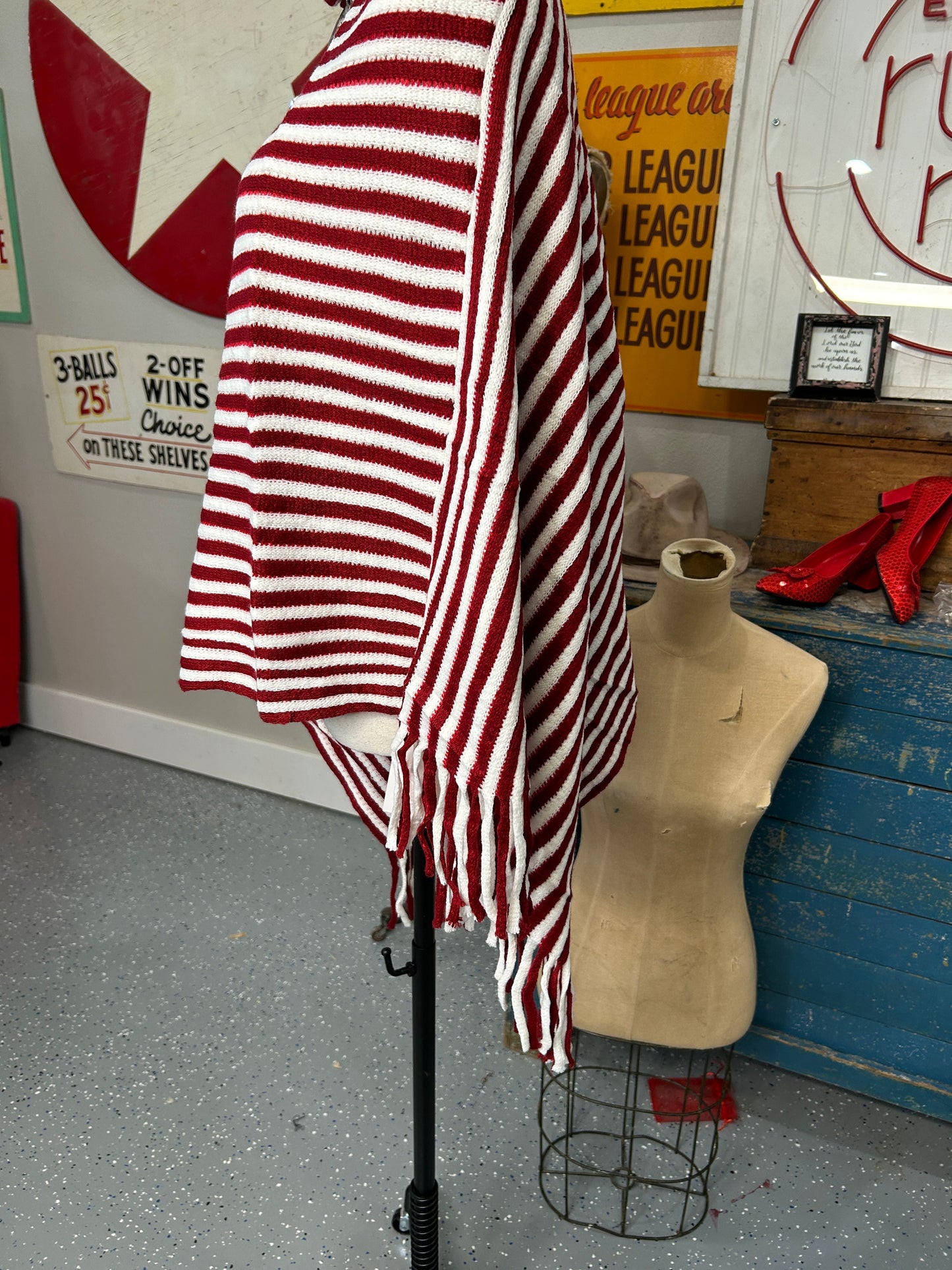 Striped Poncho (Red & White)