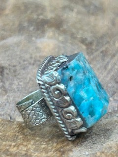 Tibetan Silver and Amazonite Ring C