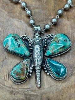 Tibetan Silver Turquoise Butterfly Necklace