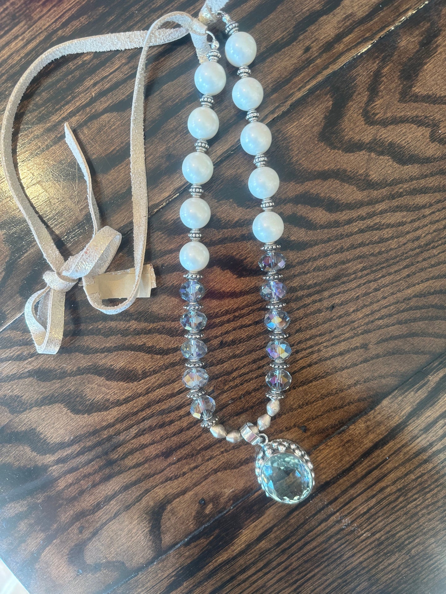 Rare Bird- Oval Blue Quartz, Crystal and Pearl Necklace (BLUE)