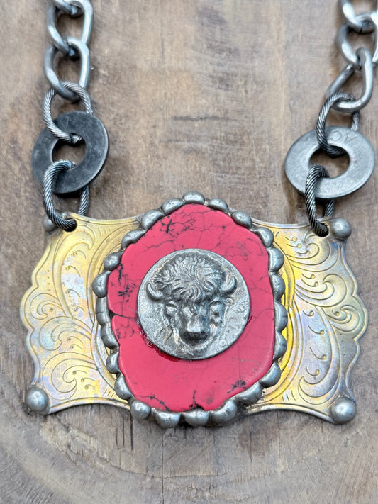Art by Amy- Soldered Red Howlite Bull Necklace