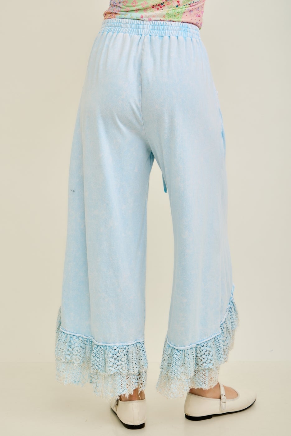 J Her- Mineral Washed Lace Ruffle Pants (Baby Blue)